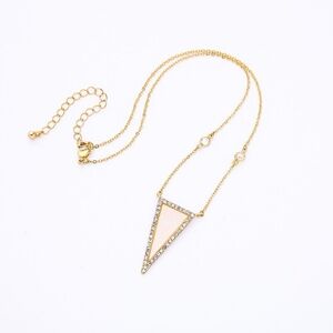 Crystal Triangle Pendant Gold Tone Necklace- NEW